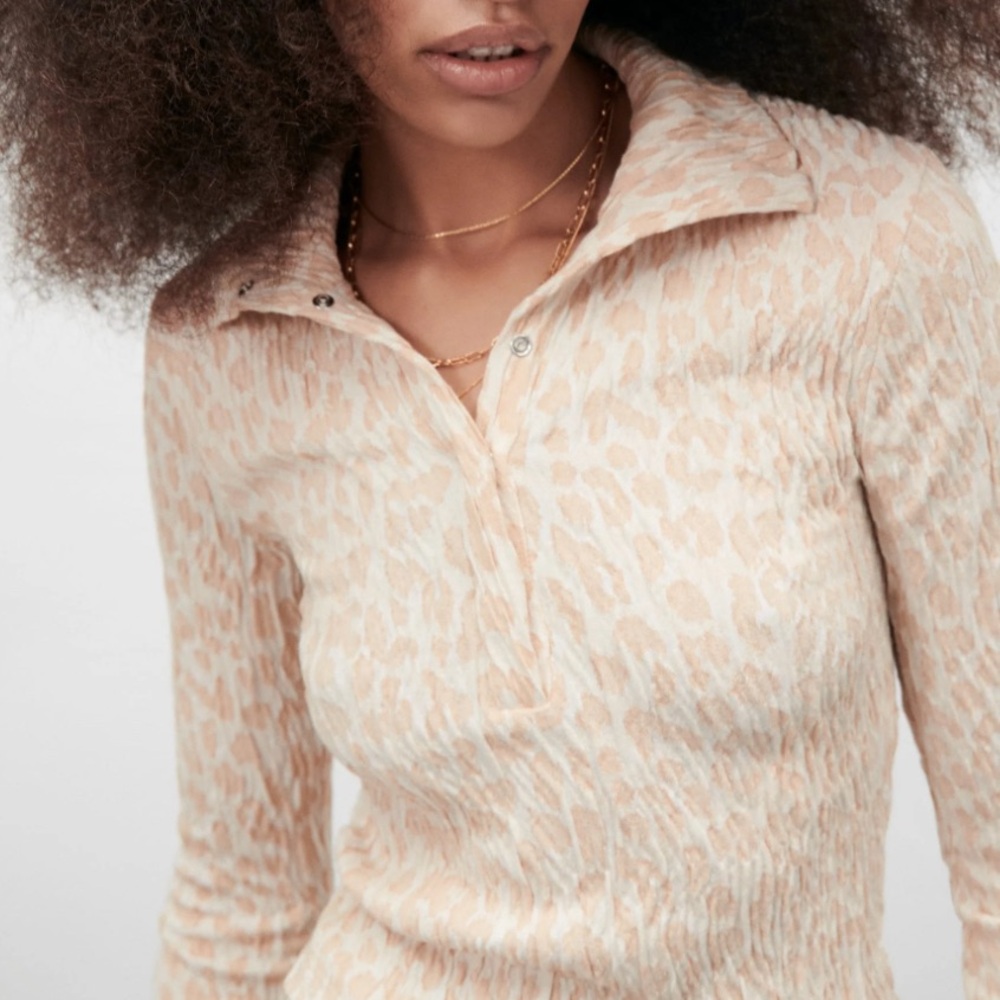 Zara Jacquard Top Tan - Collared Tan Top
